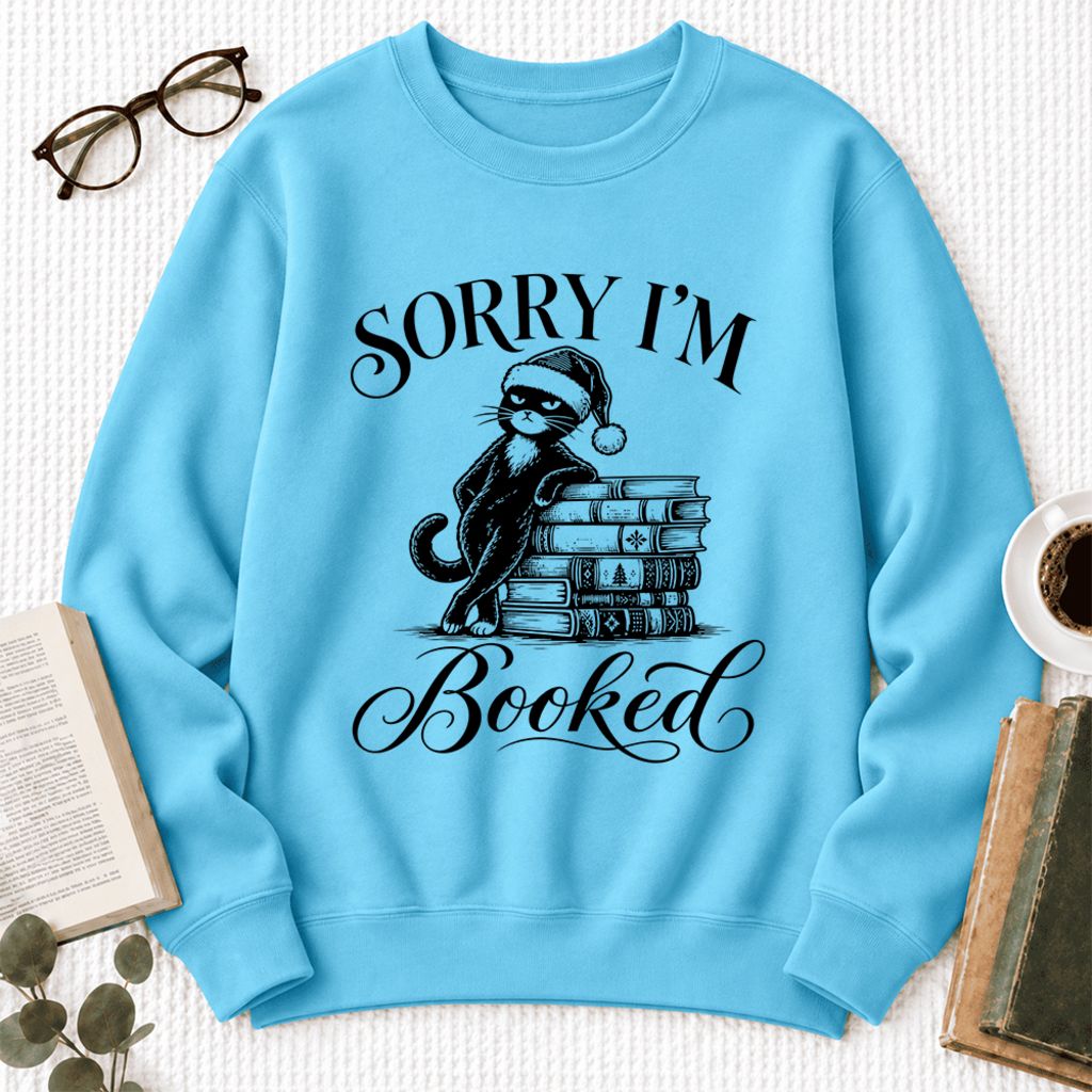 Sorry I'M Booked Softstyle Sweatshirt | Christmas Book Lover Gift Sky