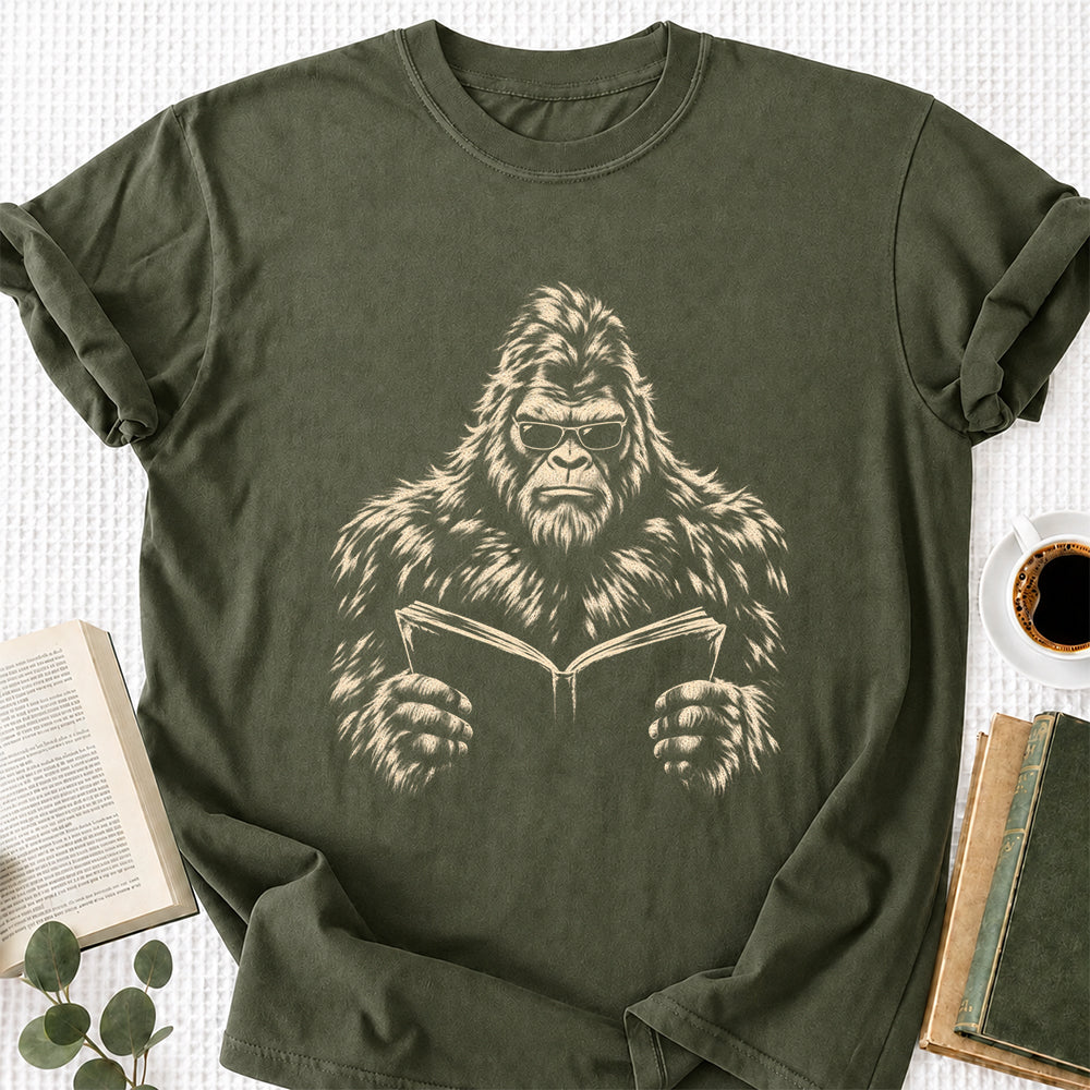 Big Foot Reading Book Softstyle T-Shirt | Book Lover Gift Military Green