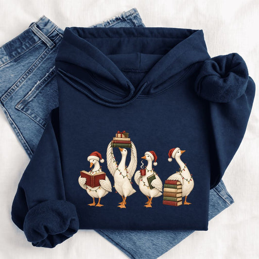 Christmas Reading Ducks Softstyle Hoodie | Christmas Book Lover Gift Navy