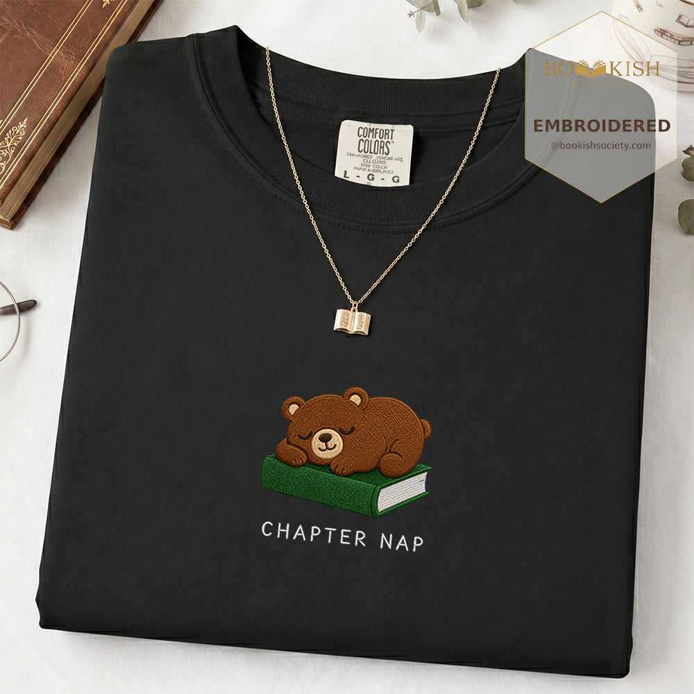 Embroidered Chapter Nap Comfort Color® T-shirt Book Lover Gift Black