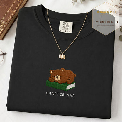Embroidered Chapter Nap Comfort Color® T-shirt Book Lover Gift Black