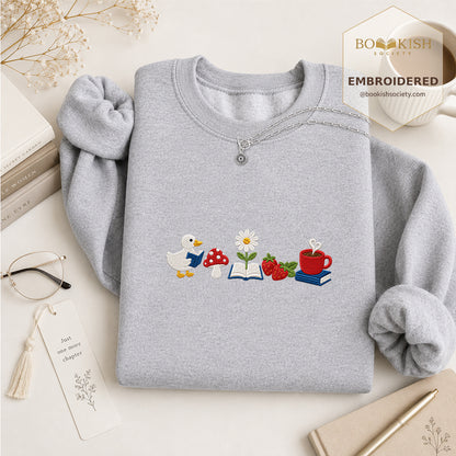 Duck Mushroom Embroidered Sweatshirt | Reader Gift Sport Grey