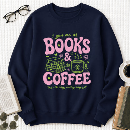 Books and Coffee Crewneck Sweatshirt | Reader Gift Navy