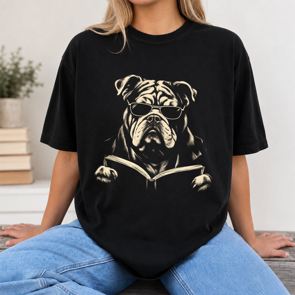 Bulldog Reading Book Softstyle T-Shirt | Book Lover Gift Black