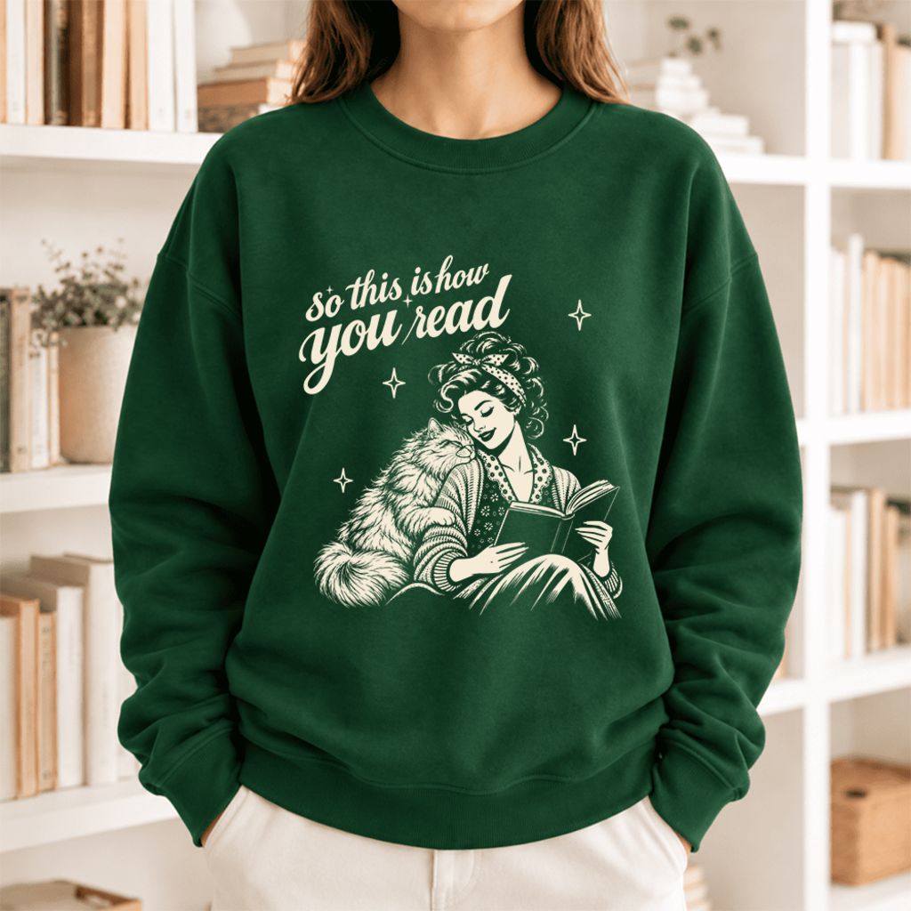 How You Read Persian Softstyle Sweatshirt | Cozy Cat & Book Lover Gift Forest Green