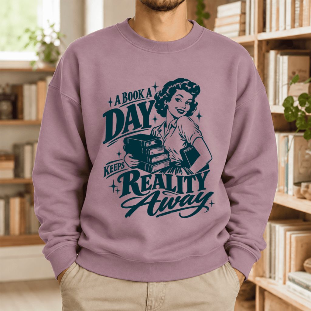 A Book A Day Keeps Reality Away Softstyle Sweatshirt | Cozy Book Lover Gift Paragon