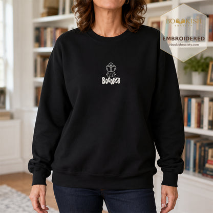 Bookish Ghost Embroidered Sweatshirt | Halloween Book Lover Gift Black