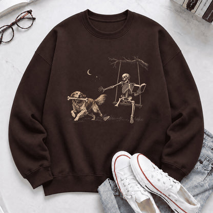 Funny Reading Book With Golden Retriever Printed Sweatshirt | Halloween Dog Lover & Reader Gift Dark Chocolate