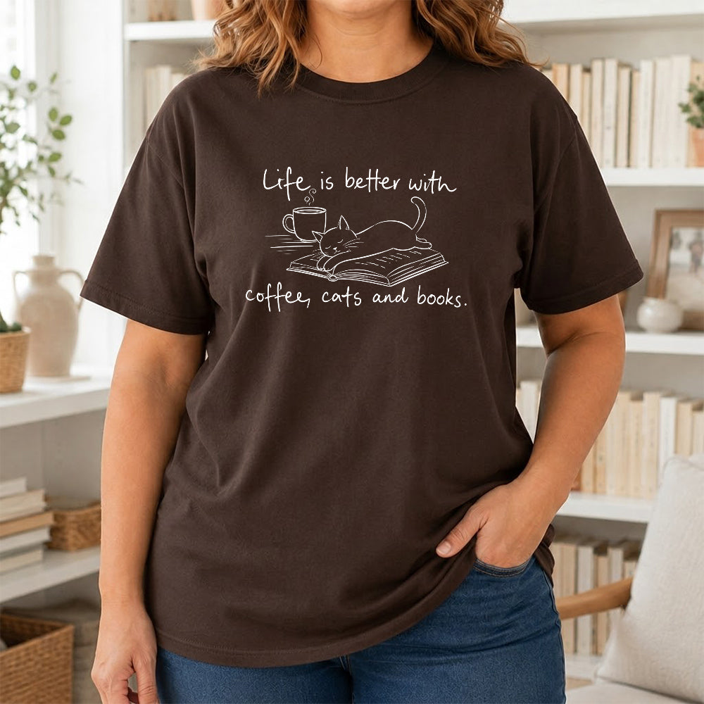 Funny Cats and Books Design Softstyle T-Shirt | Book Lover Gift Dark Chocolate