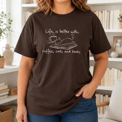 Funny Cats and Books Design Softstyle T-Shirt | Book Lover Gift Dark Chocolate