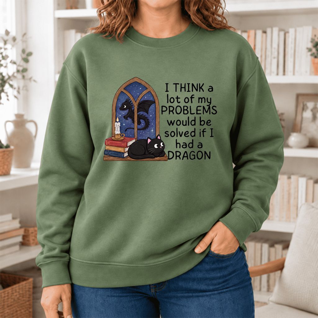 If I Could Have A Dragon Softstyle Sweatshirt | Fantasy Book Lover Gift Military Green
