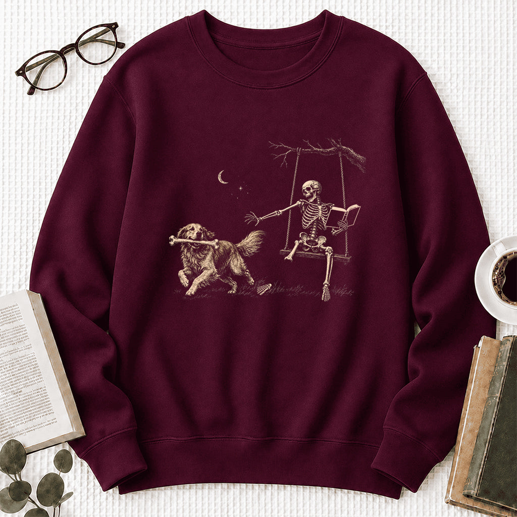 Funny Reading Book With Golden Retriever Printed Sweatshirt | Halloween Dog Lover & Reader Gift Maroon
