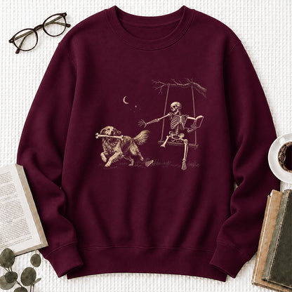 Funny Reading Book With Golden Retriever Printed Sweatshirt | Halloween Dog Lover & Reader Gift Maroon