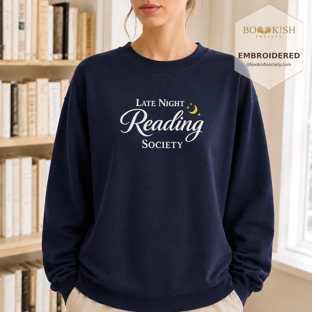 Late Night Reading Society Embroidered Sweatshirt | Reader Gift Navy