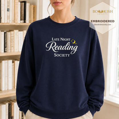 Late Night Reading Society Embroidered Sweatshirt | Reader Gift Navy