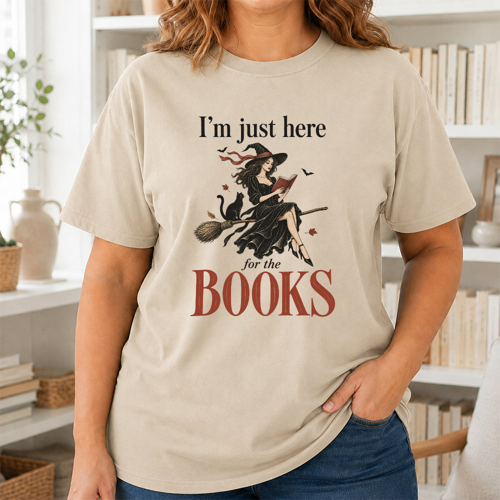 I'M Just Here For The Books Printed T-Shirt | Halloween Book Lover Gift Sand