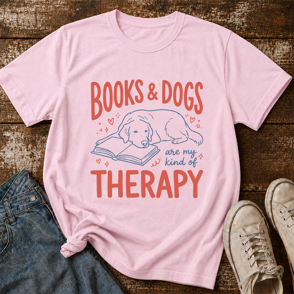 Give Me Books & Dogs Cotton T-Shirt | Dogs Lover & Reader Gift Light Pink