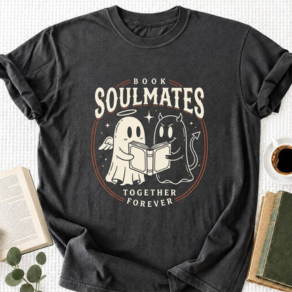 Book Soulmates Together Forever Printed T-Shirt | Halloween Book Lover Gift Dark Heather