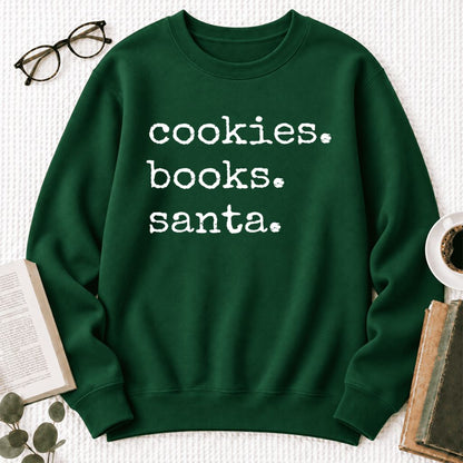 Cookies Books Santa Softstyle Sweatshirt | Christmas Book Lover Gift Forest Green