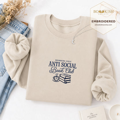 Anti-Social Book Club Embroidered Sweatshirt | Reader Gift Sand