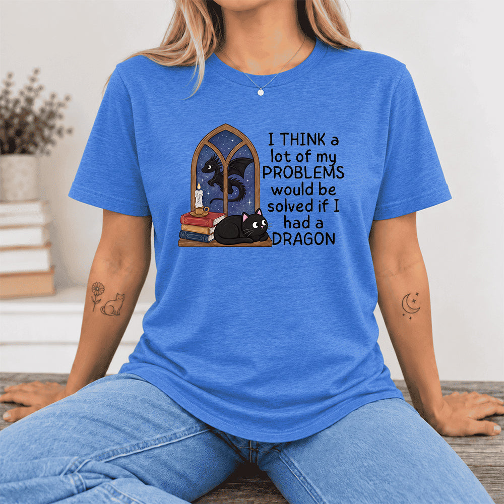 If I Could Have A Dragon Ultra-Soft Cotton T-Shirt | Fantasy Book Lover Gift Heather True Royal