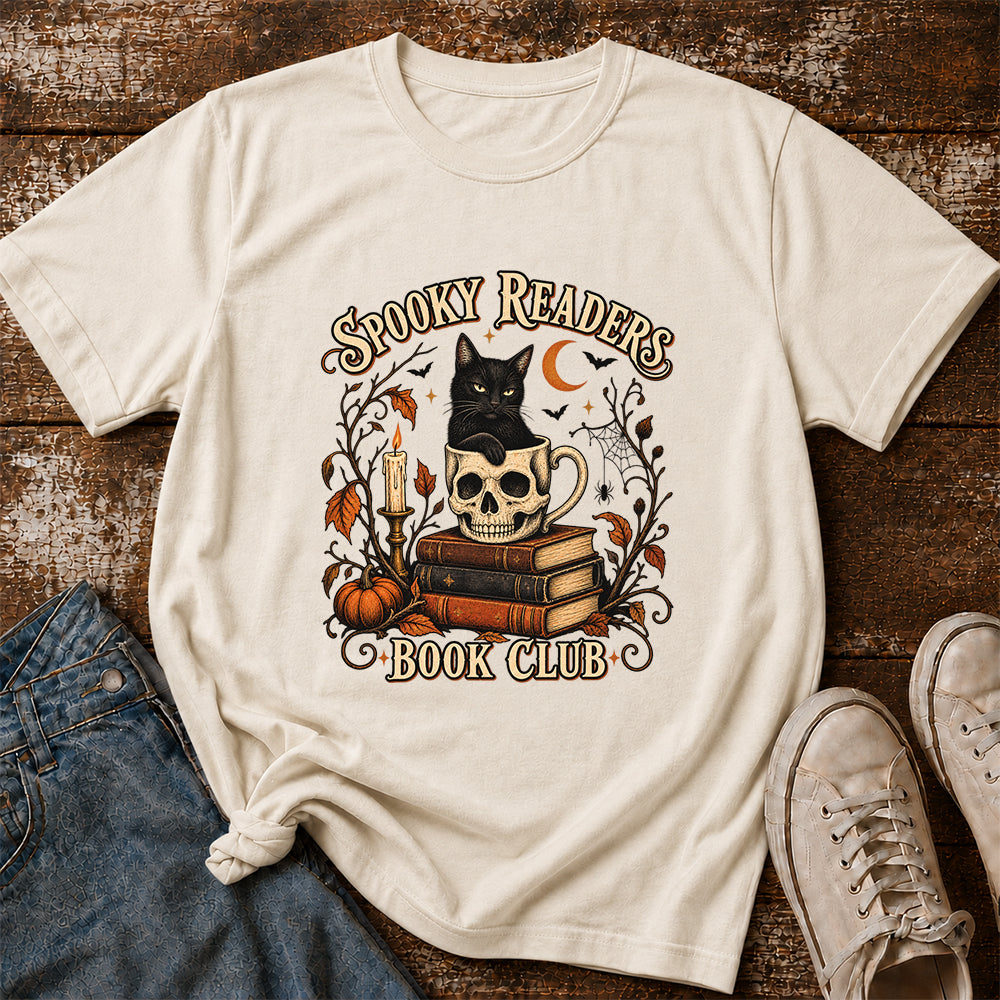 Spooky Reader Book Club Cotton T-Shirt | Halloween Book Lover Gift Natural