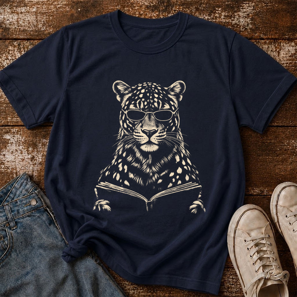 Leopard Reading Book Softstyle T-Shirt | Book Lover Gift Navy