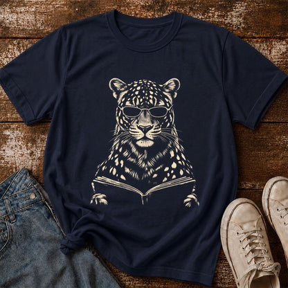 Leopard Reading Book Softstyle T-Shirt | Book Lover Gift Navy