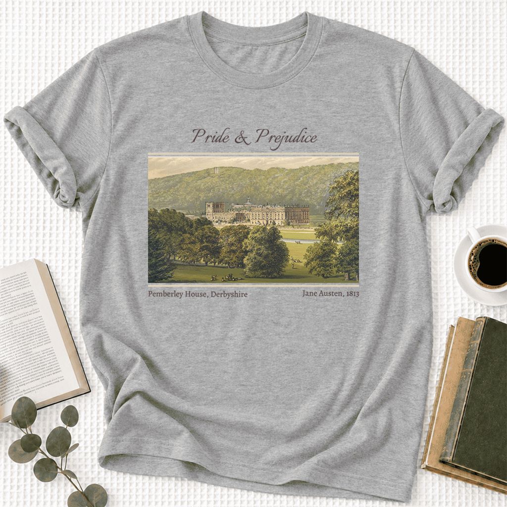 Pemberley House Pride And Prejudice Ultra-Soft Cotton T-Shirt | Gift Athletic Heather