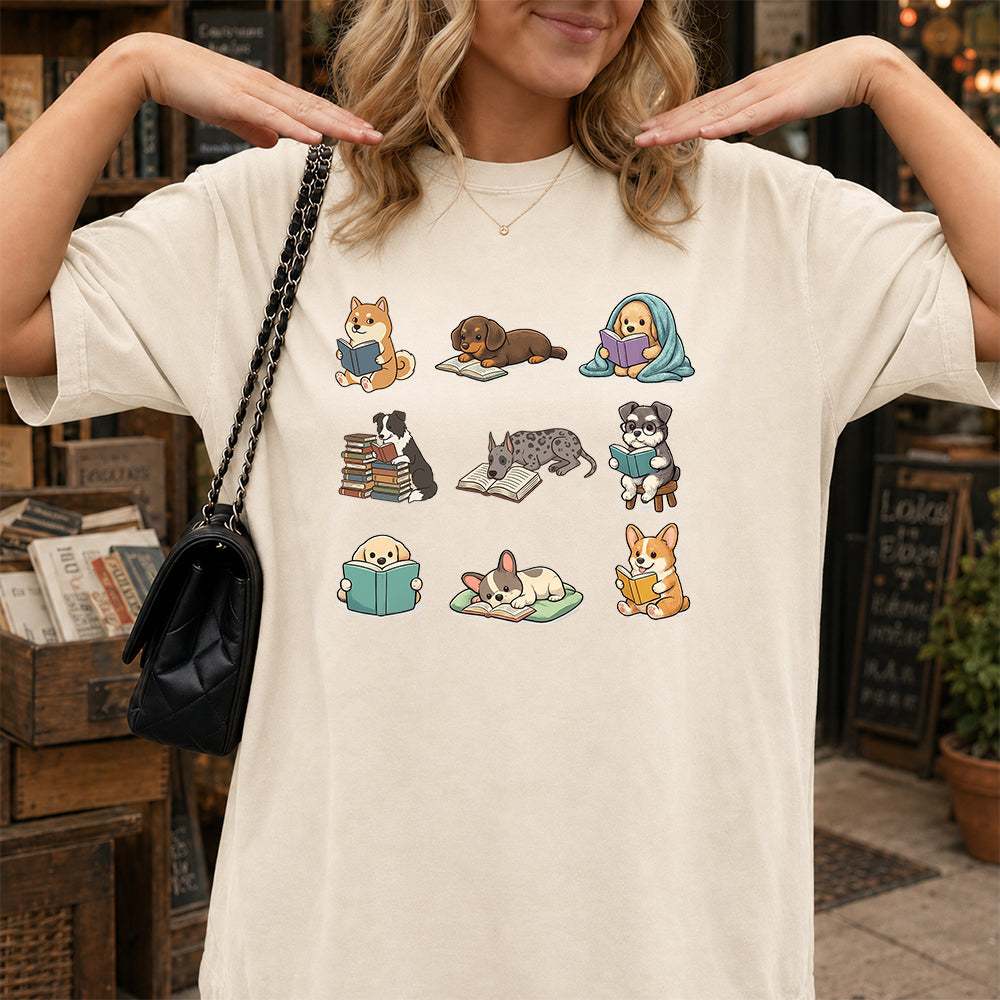 Funny Dogs Reading Softstyle T-Shirt | Book Lover Gift Natural