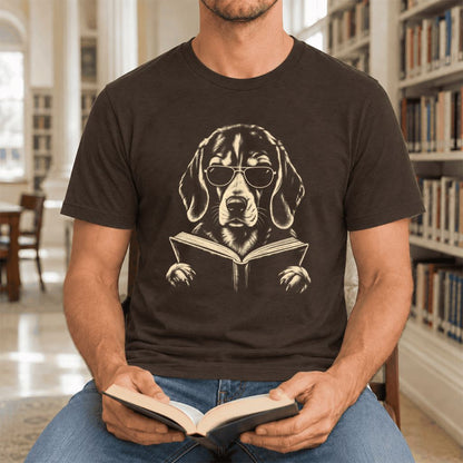 Beagle Reading Book Ultra-Soft Cotton T-Shirt | Beagle Lover Gift Brown