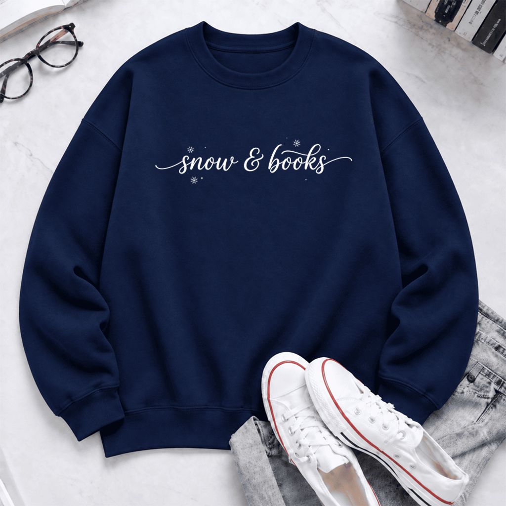 Snow & Books Softstyle Sweatshirt | Christmas Book Lover Gift Navy