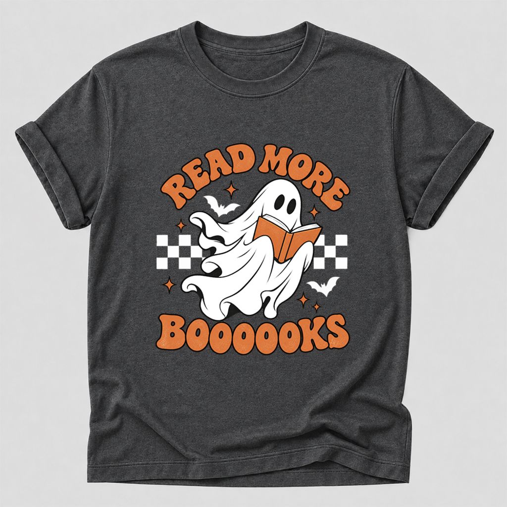 Read More Books Flying Ghost Printed T-Shirt | Halloween Book Lover Gift Dark Heather