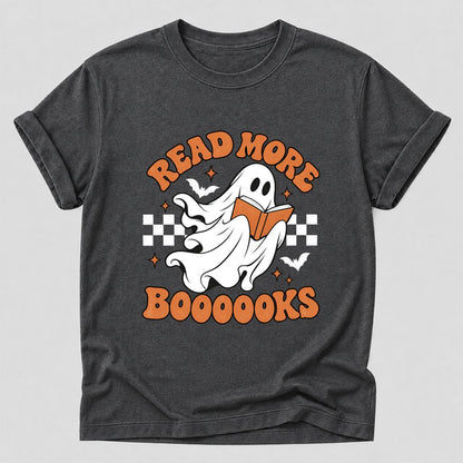 Read More Books Flying Ghost Printed T-Shirt | Halloween Book Lover Gift Dark Heather