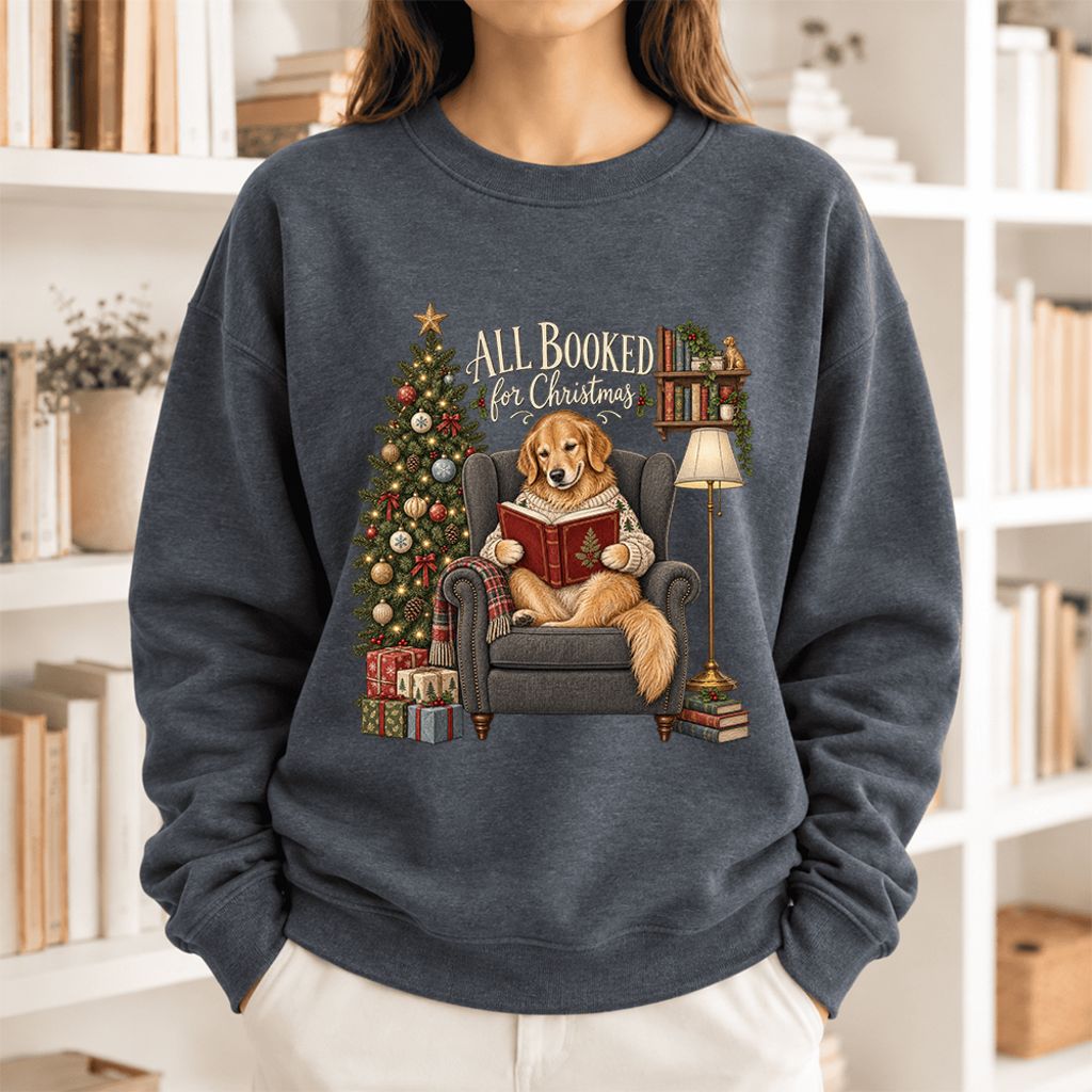 All Booked For Christmas Sweatshirt | Christmas Reader Gift Dark Heather