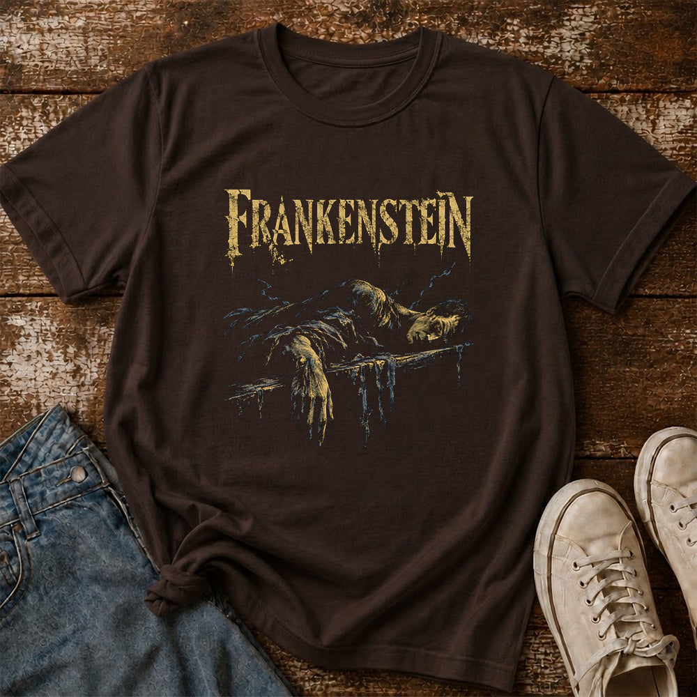 Frankenstein Printed T-Shirt | Halloween Book Lover Gift Dark Chocolate