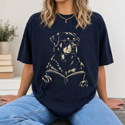 Rottweiler Reading Book Softstyle T-Shirt | Book Lover Gift Navy
