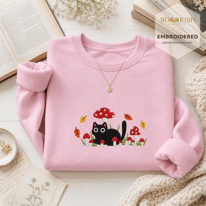 Mushroom Cat Embroidered Sweatshirt | Reader Gift Light Pink