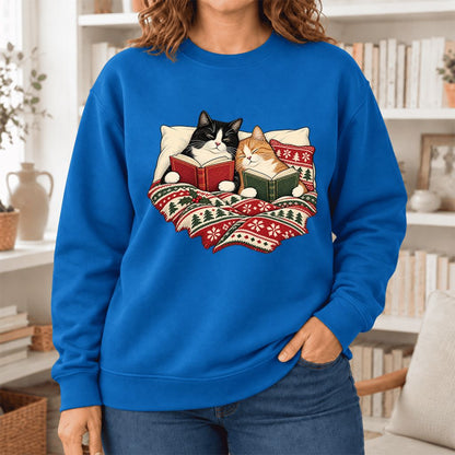 Christmas Reading Cat Couple Softstyle Sweatshirt | Cozy Christmas Gift Royal