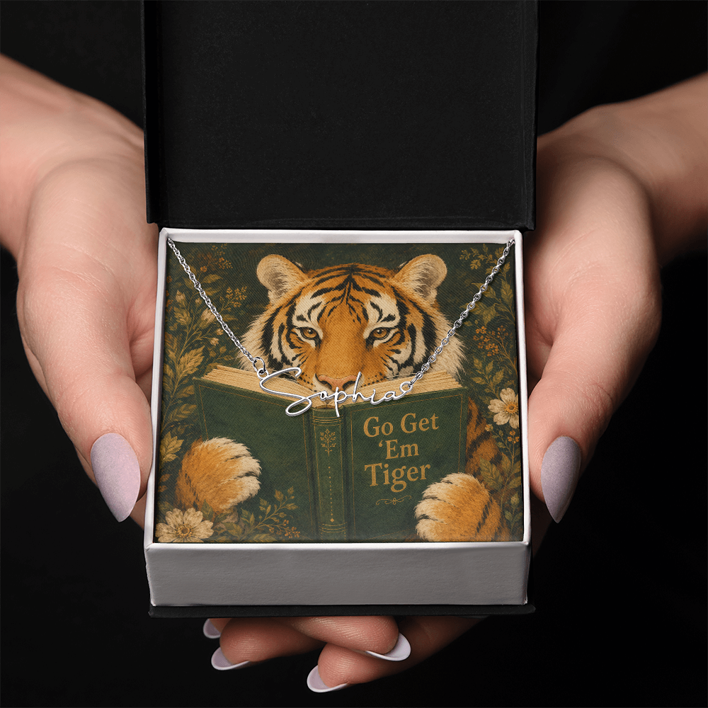 Motivational Tiger Reading Decorative Card And Custom Name Polished Stainless Steel Necklace With Box Book Lover Gift Font 2