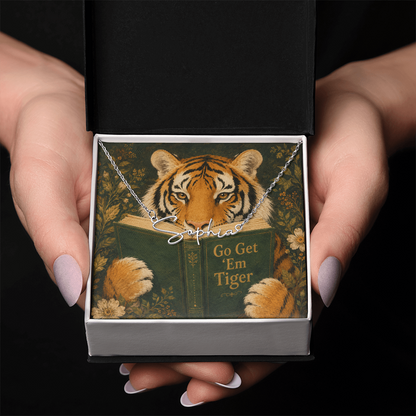 Motivational Tiger Reading Decorative Card And Custom Name Polished Stainless Steel Necklace With Box Book Lover Gift Font 2