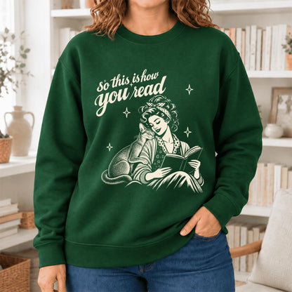 How You Read Abyssinian Softstyle Sweatshirt | Cozy Cat Lover Reader Gift Forest Green