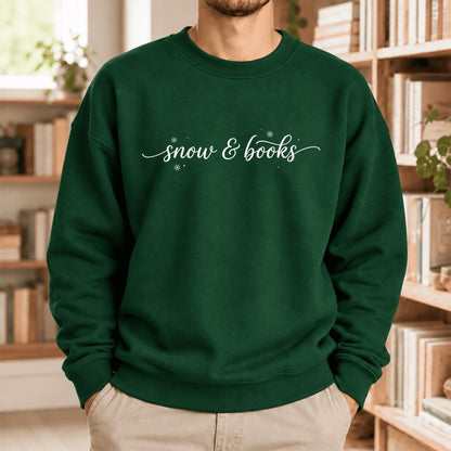 Snow & Books Softstyle Sweatshirt | Christmas Book Lover Gift Forest Green