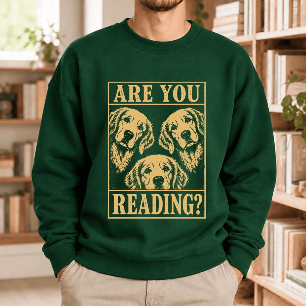 Are You Reading Golden Retriever Softstyle Sweatshirt | Dog Mom Reader Gift Forest Green