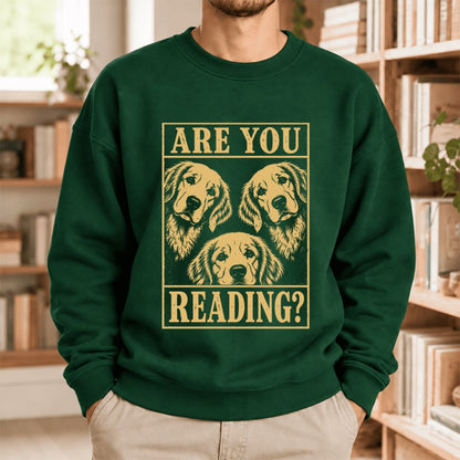 Are You Reading Golden Retriever Softstyle Sweatshirt | Dog Mom Reader Gift Forest Green