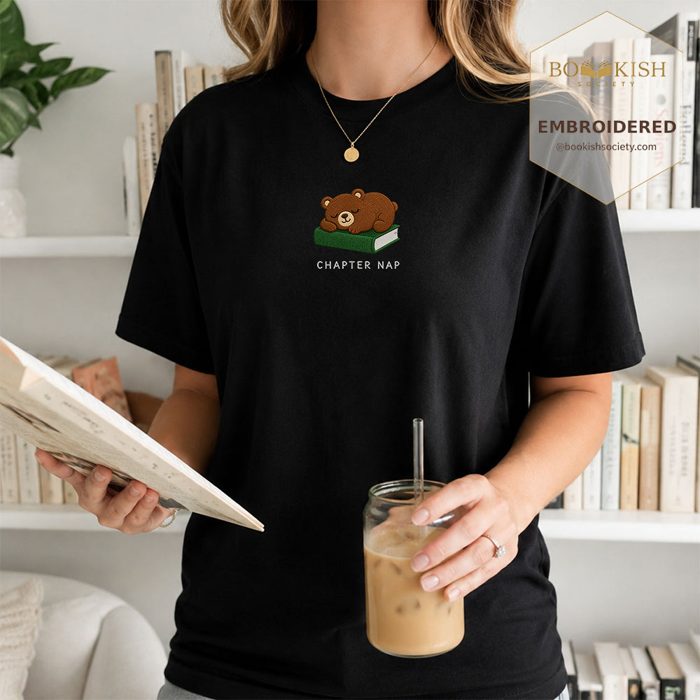 Embroidered Chapter Nap Comfort Color® T-shirt Book Lover Gift Black