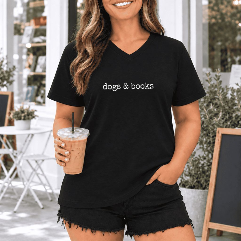Dogs & Books Ultra-Soft V-Neck | Dog Lover & Reader Gift Black