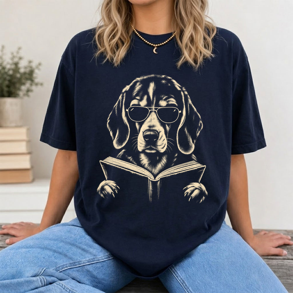 Beagle Reading Book Softstyle T-Shirt | Book Lover Gift Navy