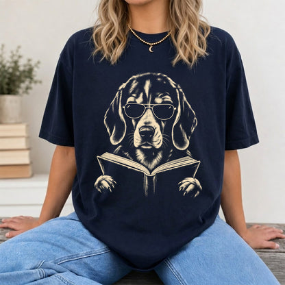 Beagle Reading Book Softstyle T-Shirt | Book Lover Gift Navy