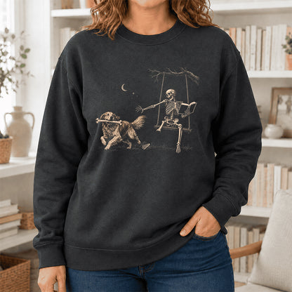 Funny Reading Book With Golden Retriever Printed Sweatshirt | Halloween Dog Lover & Reader Gift Dark Heather